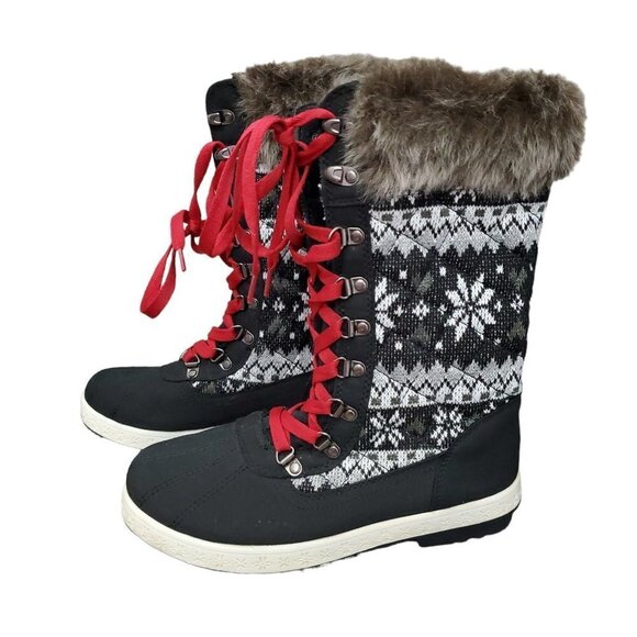 ❤️420 JustFab Black And White Fair Isle Manasa Boot New - Picture 3 of 12